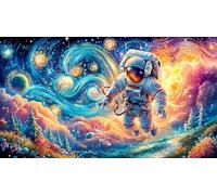 Astronaut skateboarding through rainbow space Adult Jigsaws Puzzle 1000 Piece - Recycled Paper Educational Decompression Wall Decoration 38x52/1000pcs