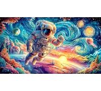 Astronaut skateboarding through rainbow space Recycled Paper Jigsaw Puzzle 1000 Pc - Educational Decompression for Adults Home 75x50/1000pcs
