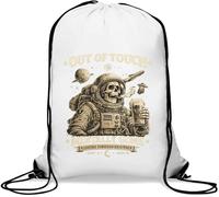 Astronaut Skeleton Floating in Space Gym Sack Casual Drawstring Bag White