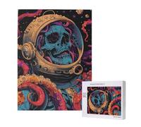 Astronaut Skeleton Octopus Death Space Colorful Personalised 500 Piece Wooden Jigsaw Puzzle For Adults, Custom Portrait Picture