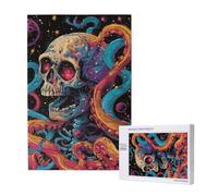 Astronaut Skeleton Octopus Outer Space Colorful Personalised 1000 Piece Wooden Jigsaw Puzzle For Adults, Custom Portrait Picture