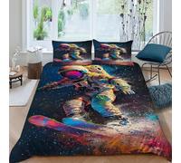 Astronaut Snowboard Bedding Set Theme Bedspread Starry Sky Theme Duvet Cover Set Microfiber Comforter Cover Universal for All Seasons with Pillowcase King（220x240cm）