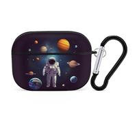 Astronaut Solar System Planets AirPods Pro Case Cover with Keychain Ring PC Hard Shell Protective Case for AirPods Pro 2nd for Women Men Generation Easy Open Full Drop Protection Cover Black-Style