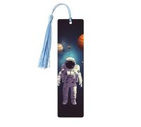 Astronaut Solar System Planets Bookmark Ornament, Wooden Bookmarks with Tassel, Book Mark for Book Lovers Page Markers Reading Gifts for Women Men Handmade Wood Bookmark Tag Label