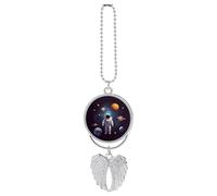 Astronaut Solar System Planets Car Hanging Ornament Rear View Mirror Pendant Lucky Presents Hanging Ornament Funny Car Pendant for Office Auto Home Decoration Silver-style