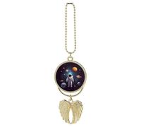 Astronaut Solar System Planets Car Hanging Ornament Rear View Mirror Pendant Lucky Presents Hanging Ornament Funny Car Pendant for Office Auto Home Decoration Golden-style