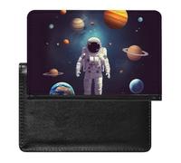 Astronaut Solar System Planets Passport Holder for Men, PU Leather Passport Cover with Card Slot, Waterproof Passport Protector for Travel, Wallet Protector Case for Women
