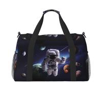 Astronaut Solar System Planets Printed Travel Duffel Bag, Large Capacity Hand Luggage Foldable Carry On Bag for Flight Travel Sports