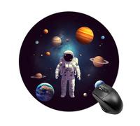 Astronaut Solar System Planets Round Mouse Pad Smooth Glide Gaming Mousepad Extra Density Portable Comfortable Mouse Mat for Desk, Home, Office 7.8x7.8 Inches