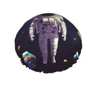 Astronaut solar system planets Shower Cap Reusable Elastic Bath Caps Waterproof Bath Hair Hat for Women Men Spa Salon Large Shower Bonnet Double Layer Bathing Hair Cap for Long Hair, Braids