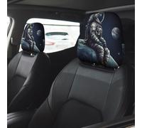 Astronaut Space Car Seat Headrest Cover 2 PCS, Soft Stretchable Fabric Car Head Rest Protector Dustproof Removable Car Headrest Covers Universal Vehicle Accessories
