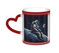Astronaut space Coffee Mug with Handle 11 Oz, Color Changing Cups In The Sky, Heat Sensitive Magic Funny Art Mug, Unique Coffee Tea Cup Porcelain Mugs Gift for Women Men Red