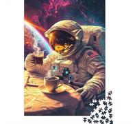 Astronaut Space Coffee Time 1000 Piece Jigsaw Puzzle Paper Adult Suitable Interstellar Dining Table Sci Fi Style Relaxation Family Focus Home Decor Gift 52x38cm/1000pcs