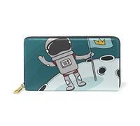 Astronaut Space Galaxy Earth Wallet Real Leather Zipper Coin Phone Purse Clutch for Women