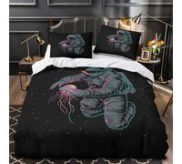 Astronaut Space Glow Comforter Cover 3D Print Breathable 3PCs Bed Linen Hidden Zipper Neon Sci-fi Quilt Cover Ultra Soft Machine Washable for Teens Youth Adults Women Kids Boys Single（140x200cm）