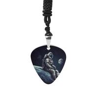 Astronaut Space Guitar Pick Necklace Exquisite Titanium Steel Personalized Necklaces Cool Pendant Necklaces Fashion Guitar Pick Holder Necklace Unique Gifts for Adult