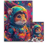 Astronaut Space Hamster 1000 Piece Puzzle Wooden Jigsaw Puzzles for Adults for Holidays Birthdays And Family Game Nights 1000 PCS(75x50cm)