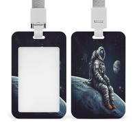 Astronaut Space ID Badge Holder Waterproof Card Protector Push-Pull Slot Work ID Card Holder with Lanyard Personalized Detachable Card Holders for Office Corporate Use