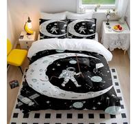 Astronaut Space Rocket Planet Duvet Cover Set, Navy Blue Cartoon Moon Stars Spaceship Bedding, Multi-size Selection No Comforter (05,King 240x220 + 50x75cm)