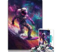 Astronaut Space Surfing Jigsaw Puzzles for Teenagers 1000 Piece Puzzle,Help The Brain Exercise Addictive Toys to Cultivate Patience A Work of Art 50x75cm