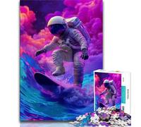 Astronaut Space Surfing Puzzles 1000 Pieces for Teenagers,Challenging To Complete But Fun And Humorous Educational Game for Birthday 38x26cm