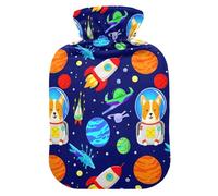 Astronaut Spaceship Planet Blue Hot Water Bottle with Cover for Pain Relief Hot Bottle Water Bag for Neck, 1L