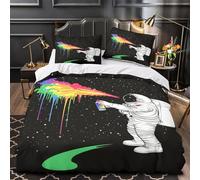 Astronaut spray painting 3D Printing Comforter Cover 3-Piece Microfiber Breathable Soft Rainbow cosmic Duvet Cover 2 Matching Pillowcases Durable Home Decor Family Bedroom Super king（260x220cm）