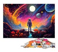 Astronaut Standing on Colorful Galaxy 1000 Piece Jigsaw Puzzle Wooden Jigsaw Puzzles DIY Decoration, Brain Challenge, for Adult, Family, 50x75CM/19.68x29.52inch