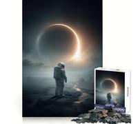 Astronaut Staring at Solar Eclipse Jigsaw Puzzle 1000 Piece for Teenagers Think Training Time Well Spent Defined Edges Festive Present (50x75cm)