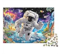 Astronaut Sturdy 1000 Piece Jigsaw Puzzle for Adults Floating Astronaut Fantasy Town Space Premium Thick Vibrant Challenging Stress Relief Game 70x50cm/1000pcs