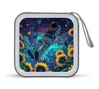 Astronaut Sunflowers CD Case 40 Capacity Plastic DVD Storage Box Sleeves Zippered Wallet