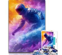 Astronaut Surfing Jigsaw Puzzles for Adults Teenagers Jigsaws Puzzle,Help The Brain Exercise Addictive Toys to Cultivate Patience A Work of Art (38x26cm)