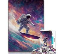 Astronaut Surfing JigsawPuzzle 1000 Pieces for Adults,Learning Educational Toys Family Games with Matching Poster And Trivia Sheet 38x26cm