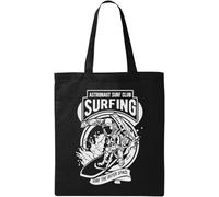 Astronaut Surfing Surf The Outer Space Natural Ecological Cotton Tote Bag Black