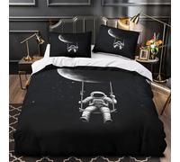Astronaut swinging 3D Printed Duvet Cover 3pc Premium Microfibre Easy Care Soft Space adventure illustration Quilt Cover 2 Pillowcases Concealed Zipper Bedding Set Couples & Families (135x200cm)