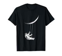Astronaut Swinging from Moon Playful Space Science Graphic T-Shirt