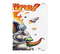 Astronaut T-rex on Fire Funny Space Leather Passport and Vaccine Card Holder Combo Travel Documents Organizer Protector Passport Holder Combo with Vaccine Card Slot for Men and Women Waterproof