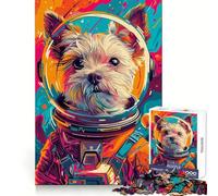 Astronaut Terrier Space Jigsaw Puzzle 1000 Piece for Teenagers Think Training Time Well Spent Defined Edges Festive Present (38x52cm)
