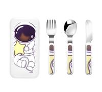 Astronaut Three-Piece Set of Children's Cutlery-Safe and Durable Plastic Pp+430 Stainless Steel, Suitable for Kindergartens, Picnics, Birthday Parties and Other Scenes.