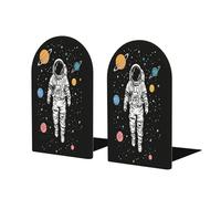Astronaut Walking In Space Bookends For Shelves 2 Pcs Wooden Book Stopper Organizer For Home Office Libraries