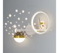 Astronaut Wall Light LED Dimmable Wall Lamp Moon Star Projection Ball Wall Sconce Lighting Fixture for Boys Girls Room Children Bedroom Nursery(White)
