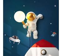 Astronaut Wall Sconce modern cartoon children's moon wall lamp 3D moon shape acrylic lampshade LED bedside wall light night light dimmable suitable for boys and girls bedroom corridor aisle(1PC-Left)