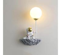 Astronaut Wall Sconce with White Milk Moon & Planet Ball - Creative Modern LED Night Light for Boys' Bedroom, Cartoon Bedside Lamp, Kids' Home Decoration, Hallway Lighting