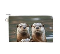 Astronaut Wallet for Men Women Canvas Coin Purse Zippered Change Holder with Secure Closure, Three Brown Otters, One Size