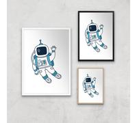 Astronaut Waving Art Print - A3 - Black Frame
