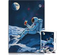 Astronaut with Beer on The Moon Puzzles for Teenagers 1000 Piece Educational Mental Focus Game Heartwarming Special Present Idea Size 38x26cm