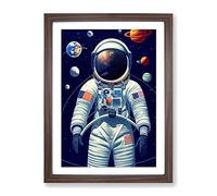 Astronaut With The Planets Framed Print | A2 Walnut Framed Wall Art | Ready to Hang | Modern Space Picture | Living Room Bedroom Lounge Office