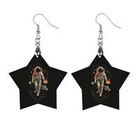 Astronaut Wooden Earrings Artistic Wood Pendants Vintage Earring Hooks Jewelry for Women Apricot Shaped