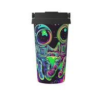 Astronauts and Aliens Moon and Planets Insulated Coffee Mug with Lid, Leak-Proof Stainless Steel Travel Tumbler
