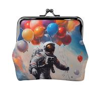 Astronauts and Balloons Print Stylish Unique Coin Purse Cute Mini Wallet with Kiss Lock Waterproof for Coins